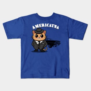 Americatna Cute Vintage Retro Classic Cars Americana Gangster Cat Kids T-Shirt